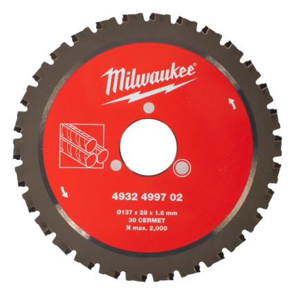 Диск пильный по металлу MILWAUKEE для резака арматуры Ø137x28x1,6мм, 30зуб Диск пильный по металлу MILWAUKEE для резака арматуры Ø137x28x1,6мм, 30зуб