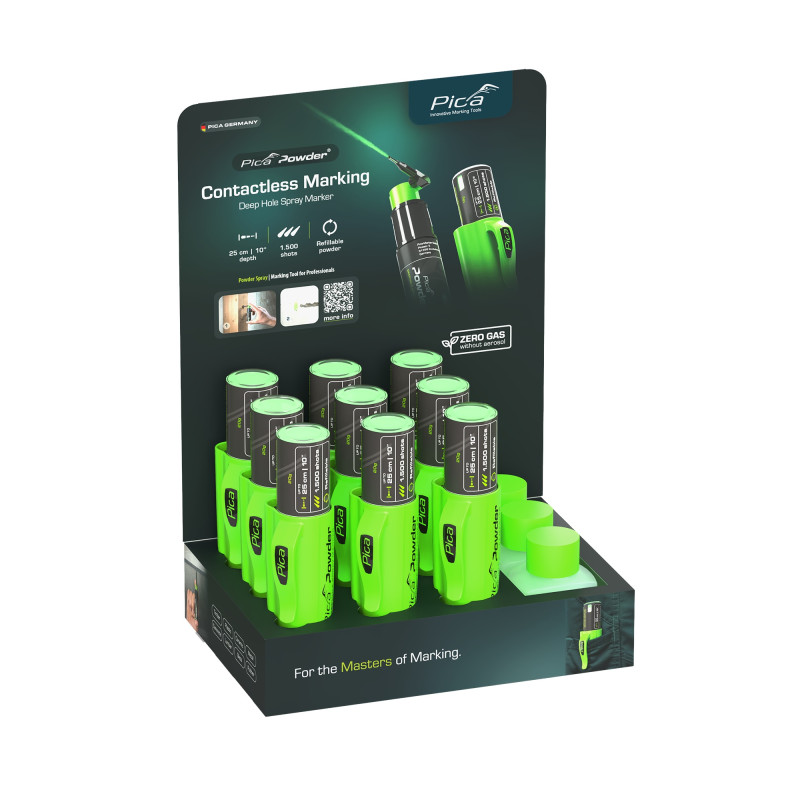 Дисплей маркер-спреев аерозольных меловых Pica Powder (9шт) + заправки (3шт)