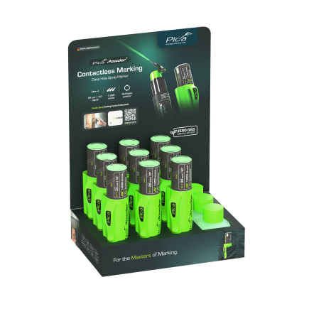 Дисплей маркер-спреев аерозольных меловых Pica Powder (9шт) + заправки (3шт)