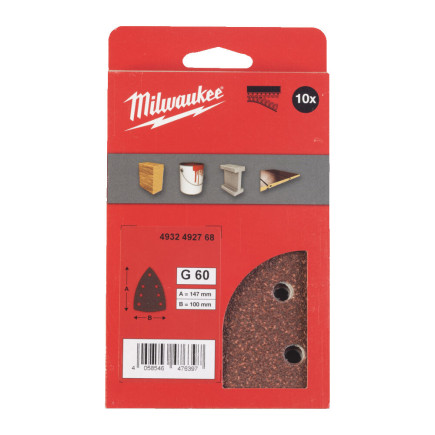Шлифовальные листы дельтавидные MILWAUKEE, 100х147мм HL, зерно 60 (10шт) Шлифовальные листы дельтавидные MILWAUKEE, 100х147мм HL, зерно 60 (10шт)