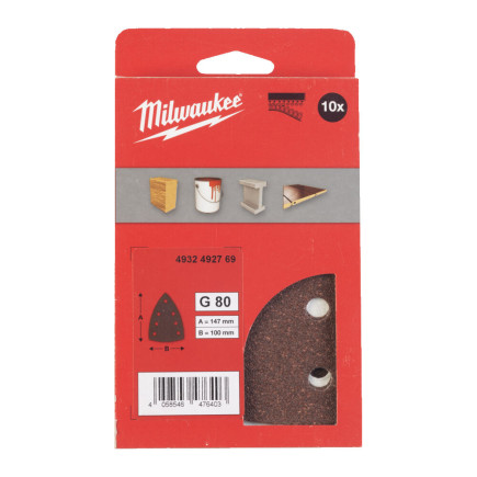 Шлифовальные листы дельтавидные MILWAUKEE, 100х147мм HL, зерно 80 (10шт) Шлифовальные листы дельтавидные MILWAUKEE, 100х147мм HL, зерно 80 (10шт)