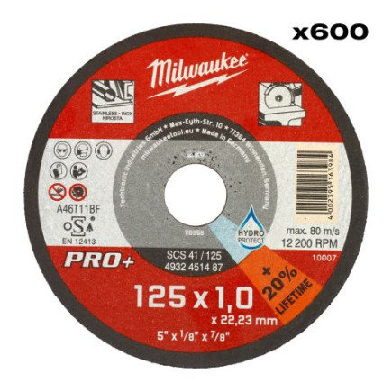 Диск отрезной по металлу MILWAUKEE, SCS 41/125х1 PRO+, Ø125мм (600шт) Диск отрезной по металлу MILWAUKEE, SCS 41/125х1 PRO+, Ø125мм (600шт)