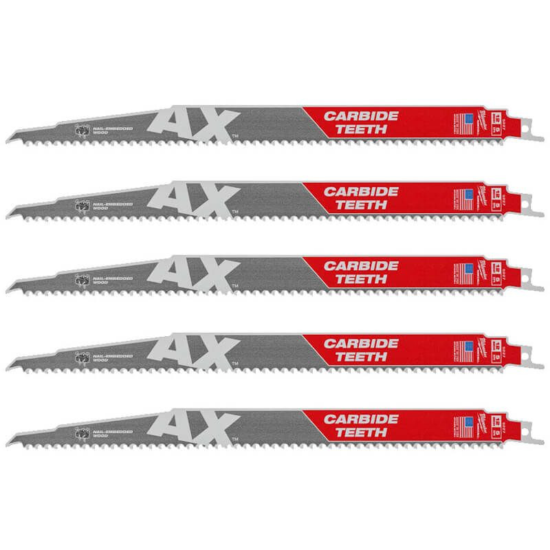 Полотно для сабельных пил AX FANG TIP CARBIDE MILWAUKEE, 300х5мм, (5шт), (дерево с гвоздями)