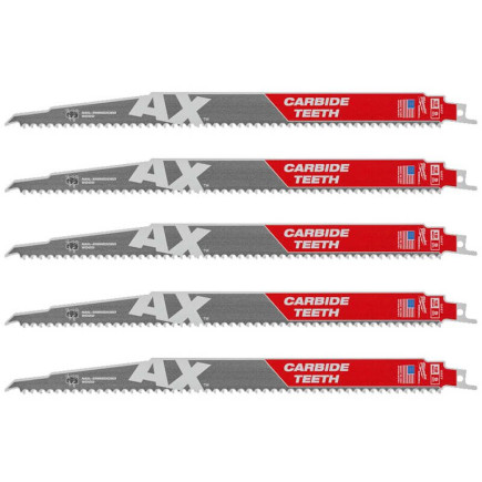 Полотно для сабельных пил AX FANG TIP CARBIDE MILWAUKEE, 300х5мм, (5шт), (дерево с гвоздями)