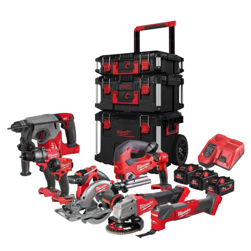 Набір інструментів акумуляторних MILWAUKEE, M18 FPP8C-553P (набір кейсів PACKOUT 4932464244, 3 акуму