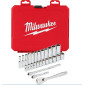 Набір головок торцевих хромованих 1/4'' MILWAUKEE, з тріскачкою та 2 подовжувачами, (28шт), пластико