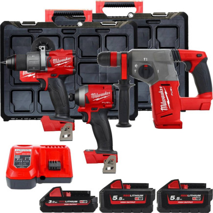 Набор инструментов акумуляторных MILWAUKEE, M18FPP3P2-533P(ЗУ,2х5,5Ач,1х3Ач,M18 FPD2,FID2,CHX.кейси)