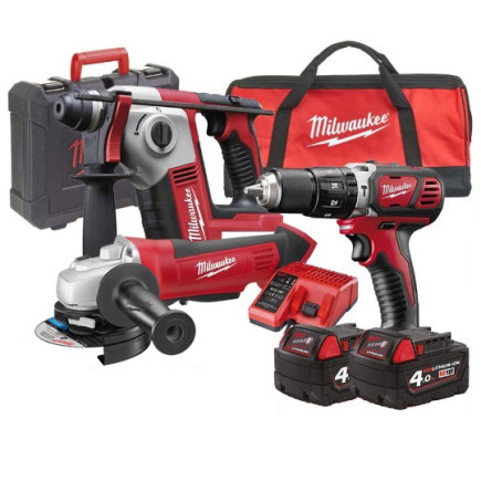 Набор инструментов аккумуляторных MILWAUKEE, M18 BPP3A-402B (ЗУ, 2х4Ач, M18 BPD, AG-115, BH. сумка)