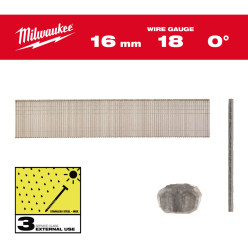 Гвозди из нержавейки с Т-образной головкой MILWAUKEE, 18G/0°/16мм, (10000шт)