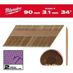 Гвозди оцинкованные с кольцевой накаткой и D-образной головкой MILWAUKEE 3,1/34°/90мм (2200 шт)
