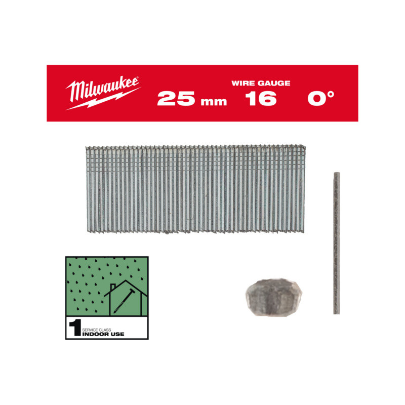Гвозди оцинкованные с Т-образной головкой MILWAUKEE 16G/0°/25мм, (5000шт)