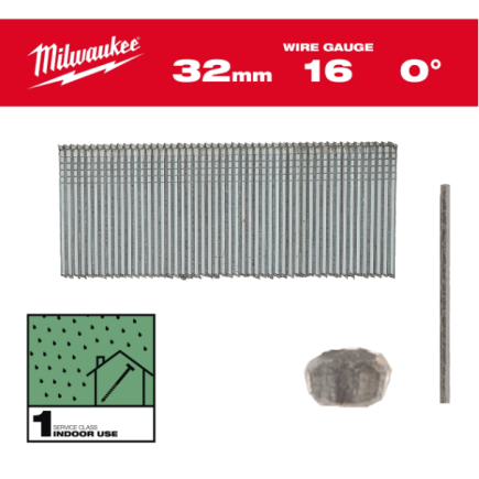 Гвозди оцинкованные с Т-образной головкой MILWAUKEE 16G/0°/32мм, (5000шт)