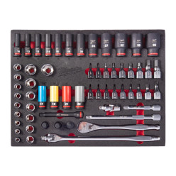 Ложемент с головками ударными и хромированными MILWAUKEE, (60шт) (45х536х417мм) для тележек 