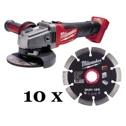 Шлифмашина угловая аккумуляторна MILWAUKEE, M18 CAG125X-0, Ø125мм + Диск MILWAUKEE DUH 125 (10шт)