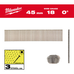 Гвозди из нержавейки с Т-образной головкой MILWAUKEE, 18G/0°/45мм, (5000шт)
