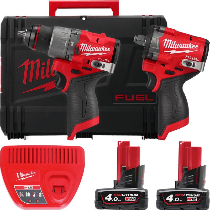 Набор из 2х инструментов аккумуляторных бесщеточных MILWAUKEE, M12 FPP2X2-402X (ЗУ, 2х4Ач, HDкейс) 