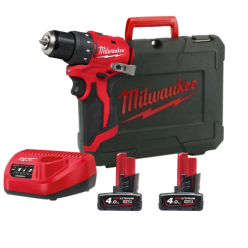 Дрель-шуруповёрт аккумуляторная бесщёточная ударная MILWAUKEE, M12 BLPDRC-402С, 40Нм(ЗУ, 2х4Ач,кейс)