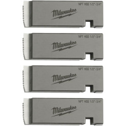Плашки для нарезання резьбы MILWAUKEE, PTR2D 1/2'' - 3/4'' BSPT NPT HSS (4шт) для MXF PTR2